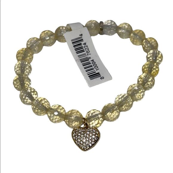 Kesi Jewels Macy's HE5 Citrine Pave Crystal Gold-Tone Heart Dangle Bead Bracelet - Picture 2 of 6